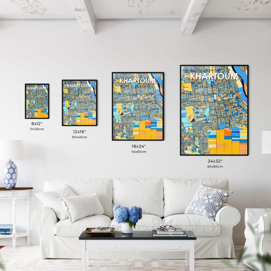Khartoum Sudan Vibrant City Street Map Artwork in Blue Tones Poster - Image 3