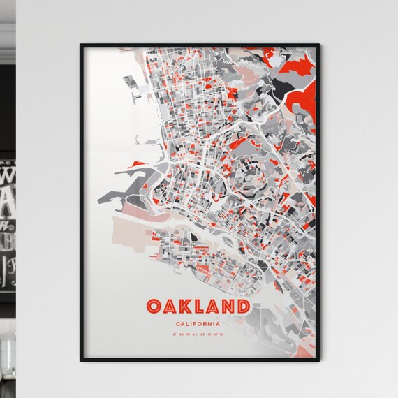 Oakland California Expressive Red and Black City Map Artwork Poster