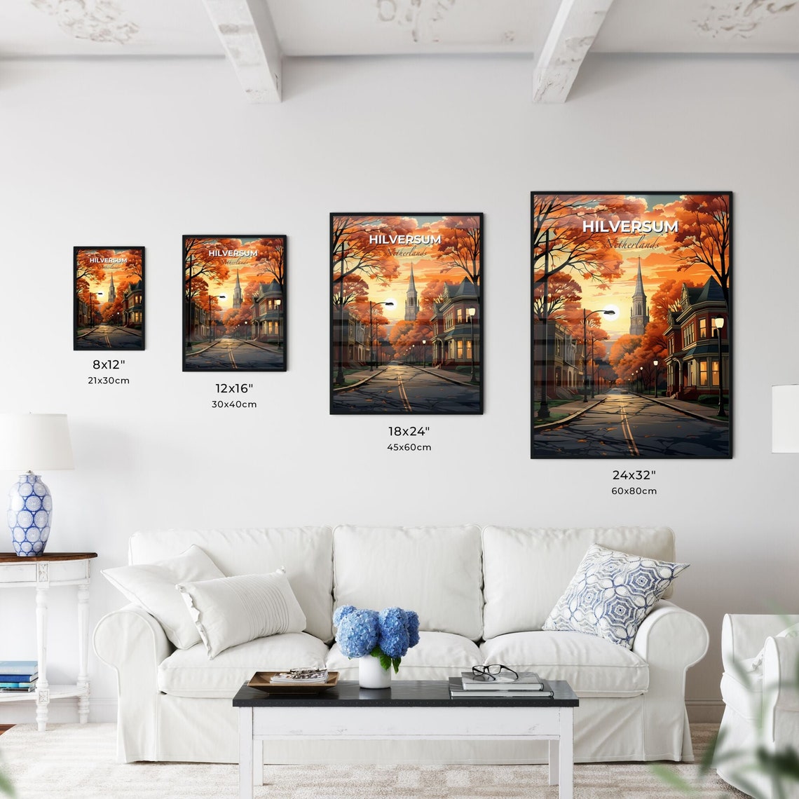 Vivid Hilversum Netherlands Autumn Street Church Spire Poster - Image 3