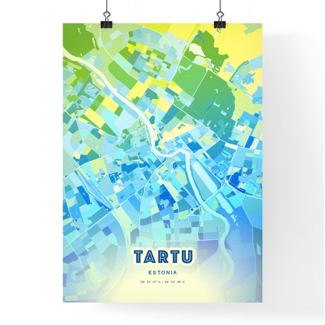Tartu Estonia Custom Blue Green City Map Art Poster Travel Decor Gift - Image 2