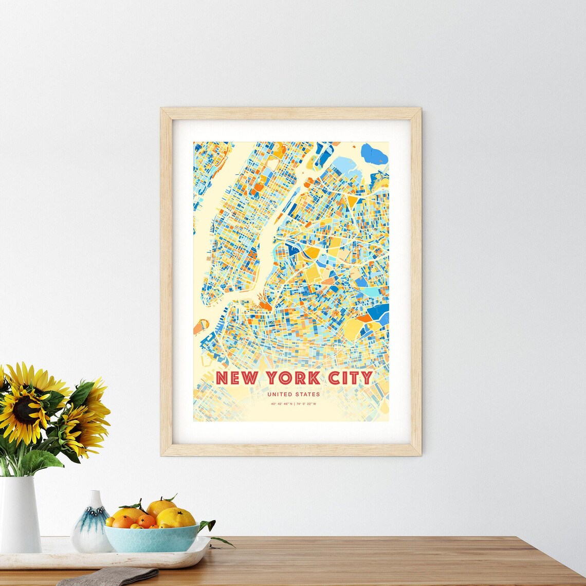 New York City Blue Orange Manhattan Street Grid Map Art Poster - Image 2