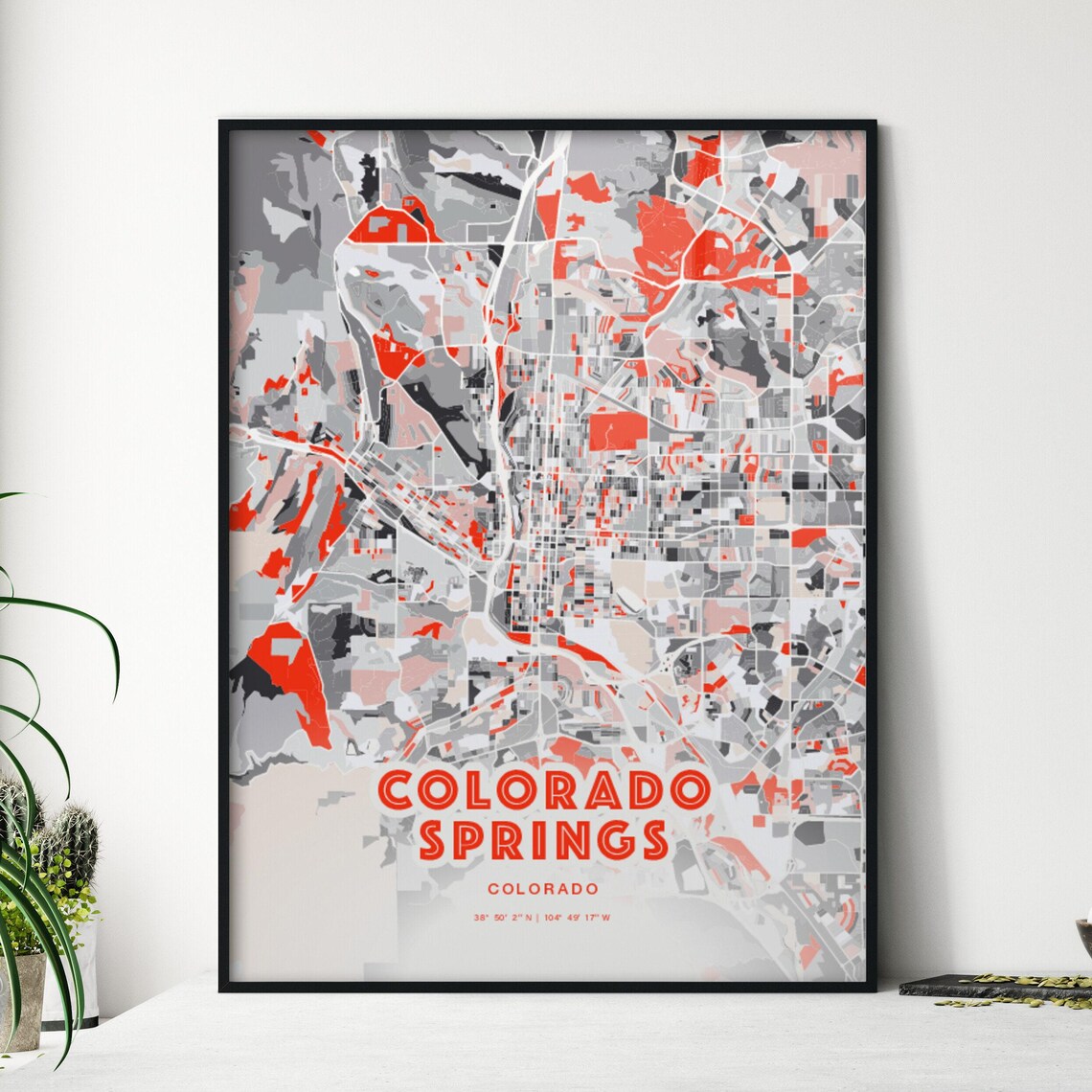 Colorado Springs Colorado Bold Red Modern City Street Map Artwork Poster
