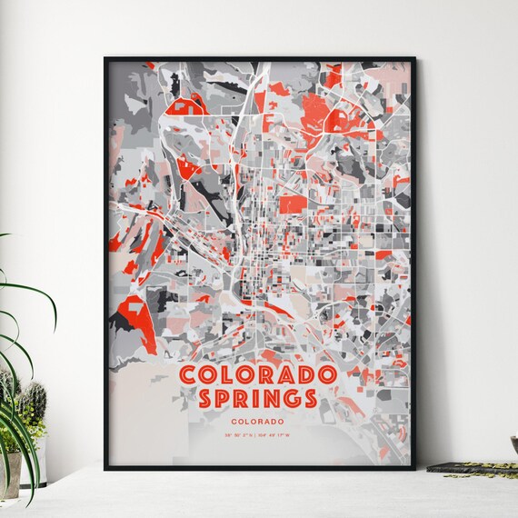 Colorado Springs Colorado Bold Red Modern City Street Map Artwork Poster