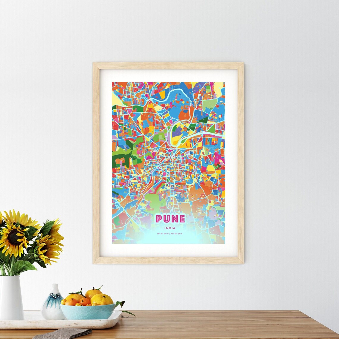 Pune India Rainbow City Map Poster Vibrant Colorful Street Grid Art - Image 2