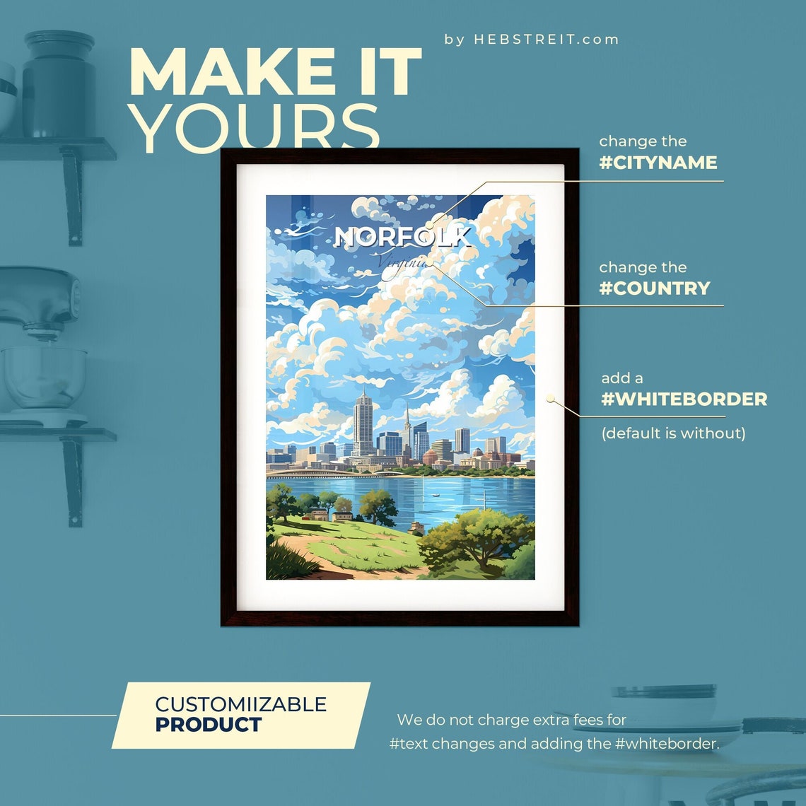 Norfolk Virginia Waterfront Skyline Anime Style Travel Poster - Image 2