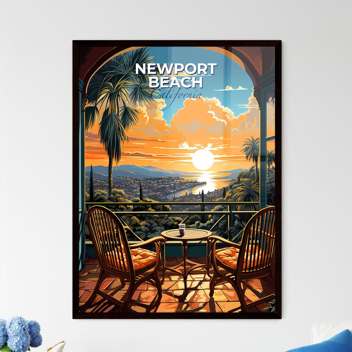 Newport Beach California Balcony Ocean Sunset View Travel Poster