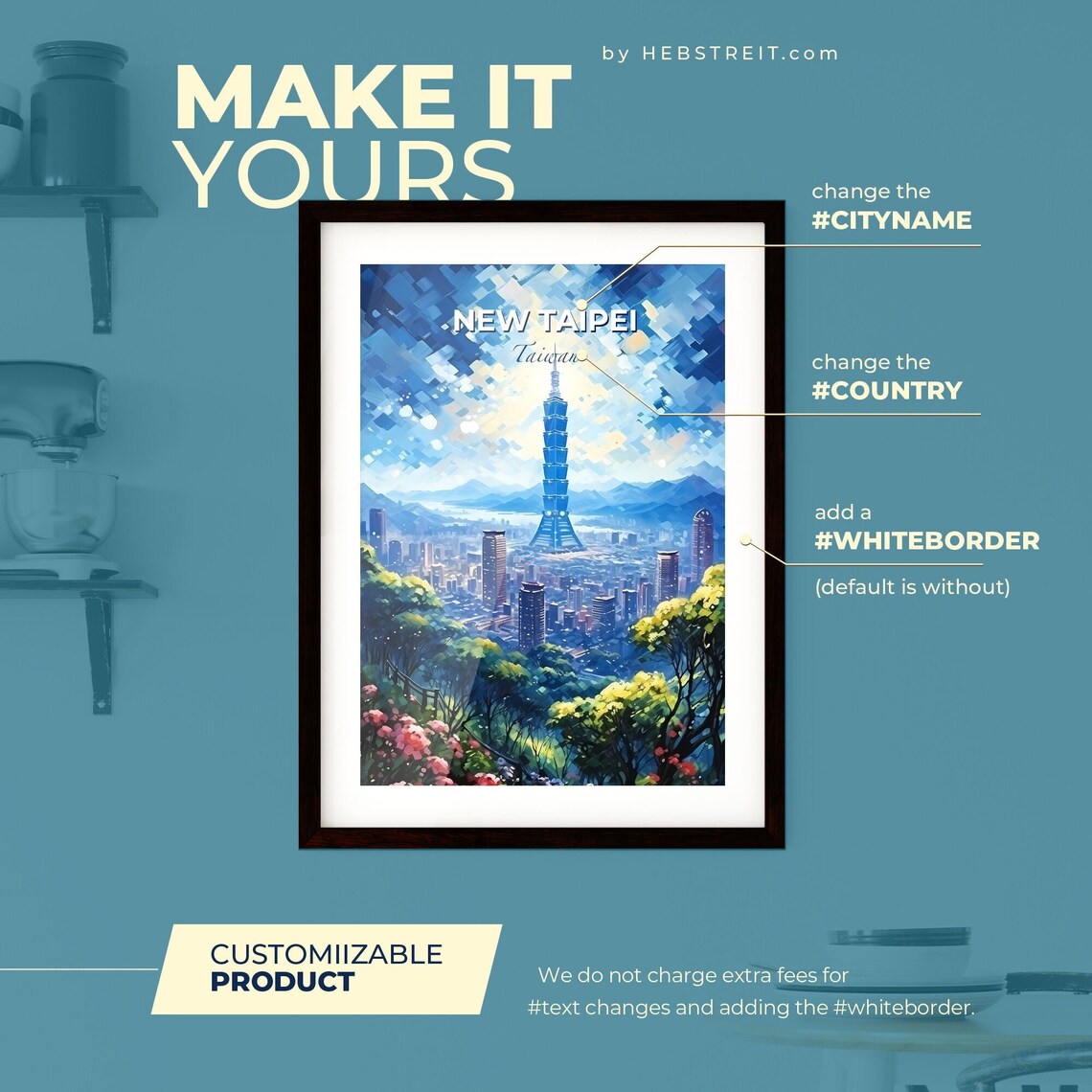 New Taipei Taiwan Skyline Pagoda Tower Blue Travel Art Poster - Image 2