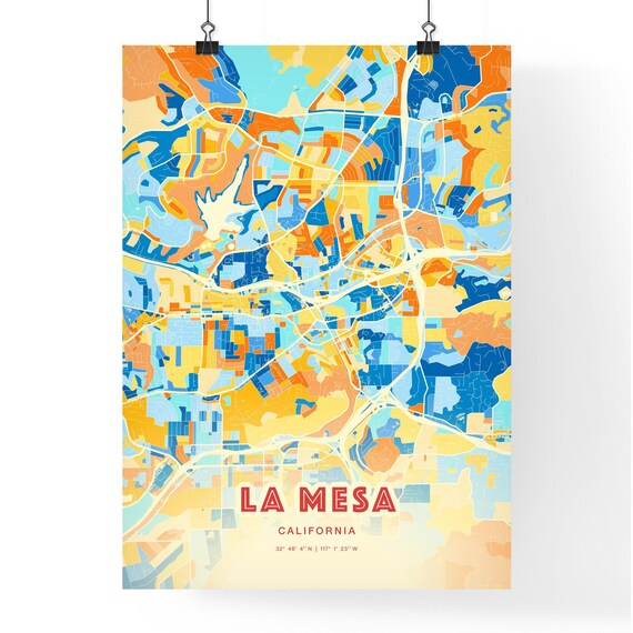 La Mesa California Modern Colorful City Street Map Art Poster