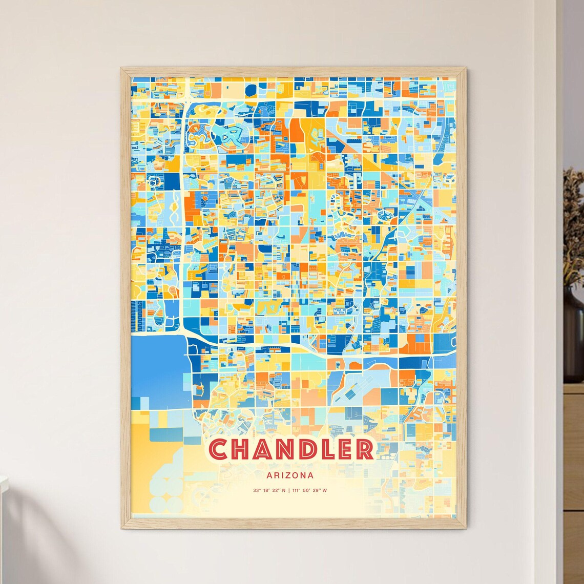 Chandler Arizona Colorful City Street Map Coordinates Poster