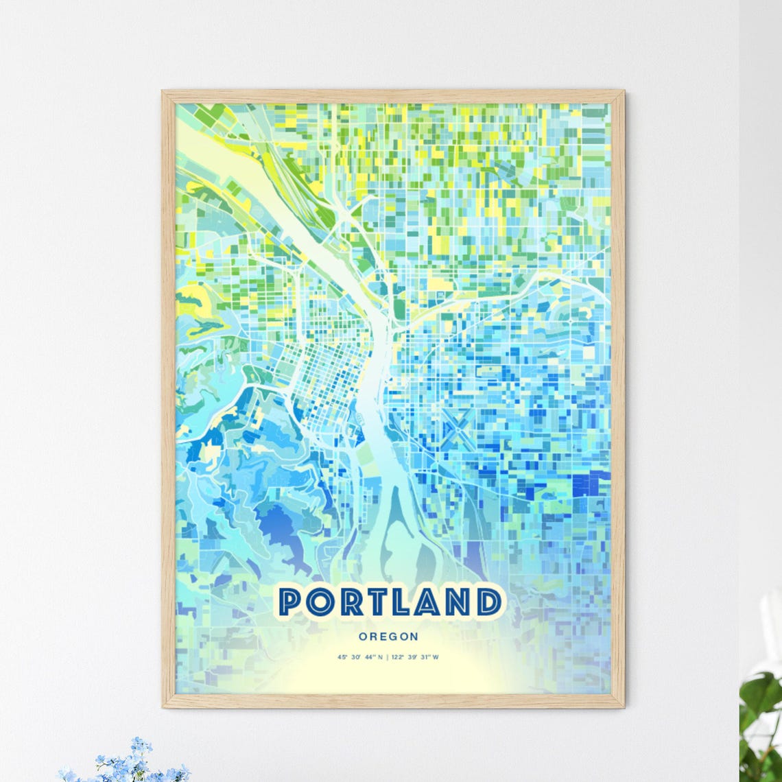 Portland Oregon Bluish Gradient City Map Art Poster Customizable