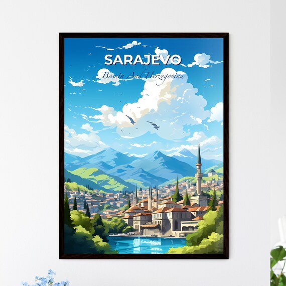 Sarajevo Bosnia And Herzegovina Illustrated Vintage Travel Poster
