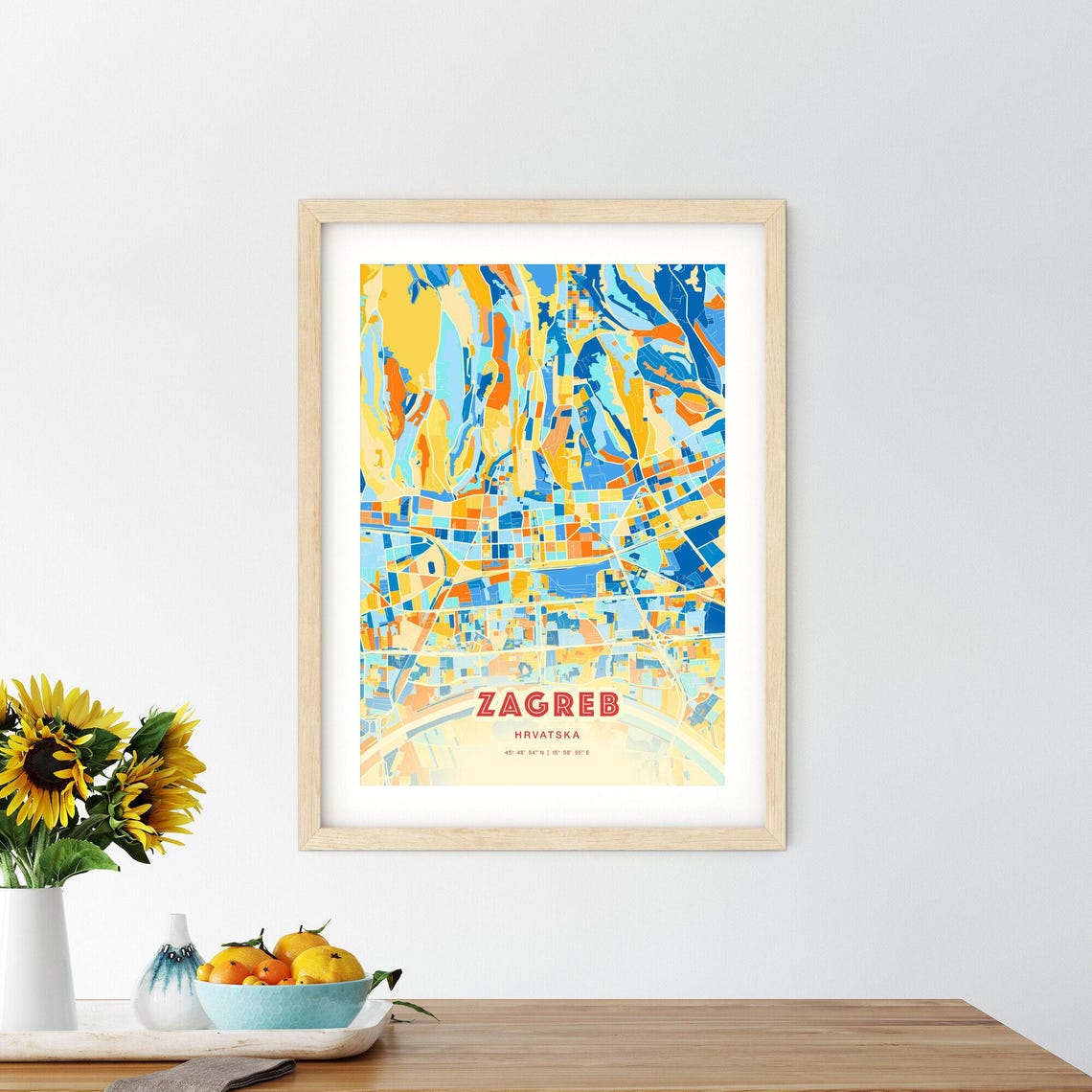 Zagreb Croatia Modern Colorful Abstract City Map Blue Orange Poster - Image 2