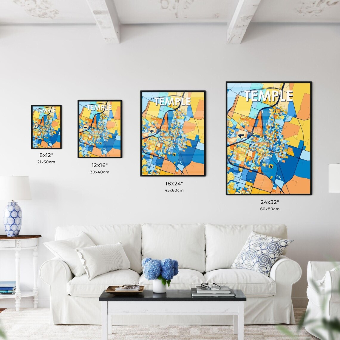 Vibrant Colorful City Map Art of Temple Texas Poster for Home - Image 3