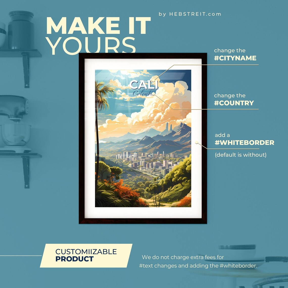 Cali Colombia Mountain City Skyline Vintage Travel Art Poster - Image 2