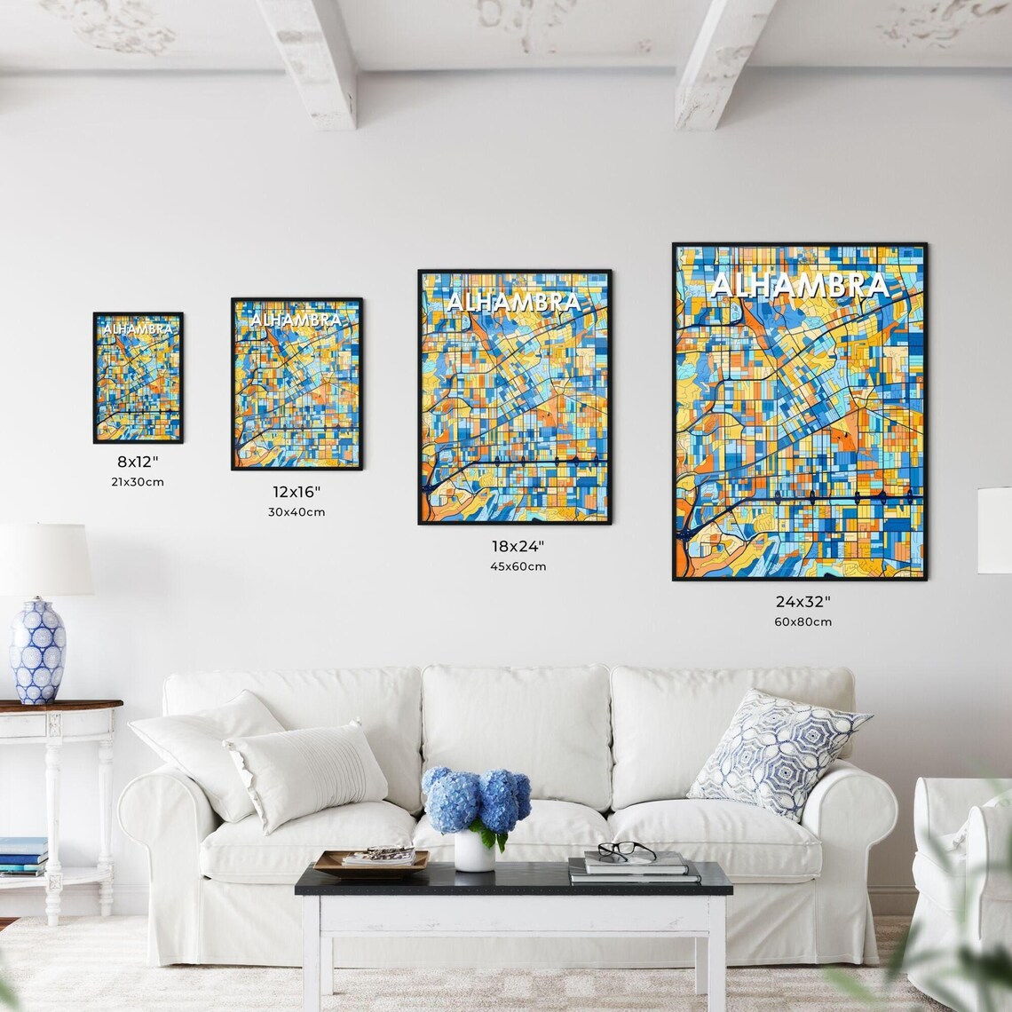 Alhambra California Vibrant Colorful Illustrated Street Map Art Poster - Image 3