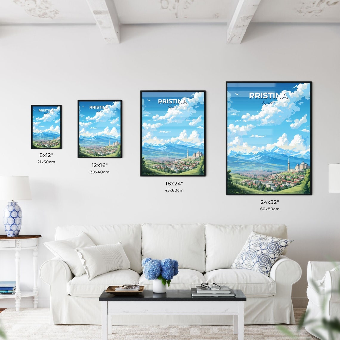 Pristina Kosovo Mosque Minarets Mountain Skyline Travel Poster - Image 3