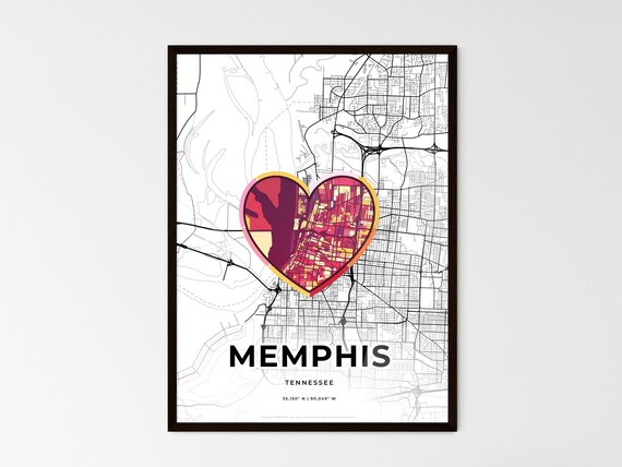 Memphis Tennessee Minimal Map Art With Colorful Heart Icon Poster