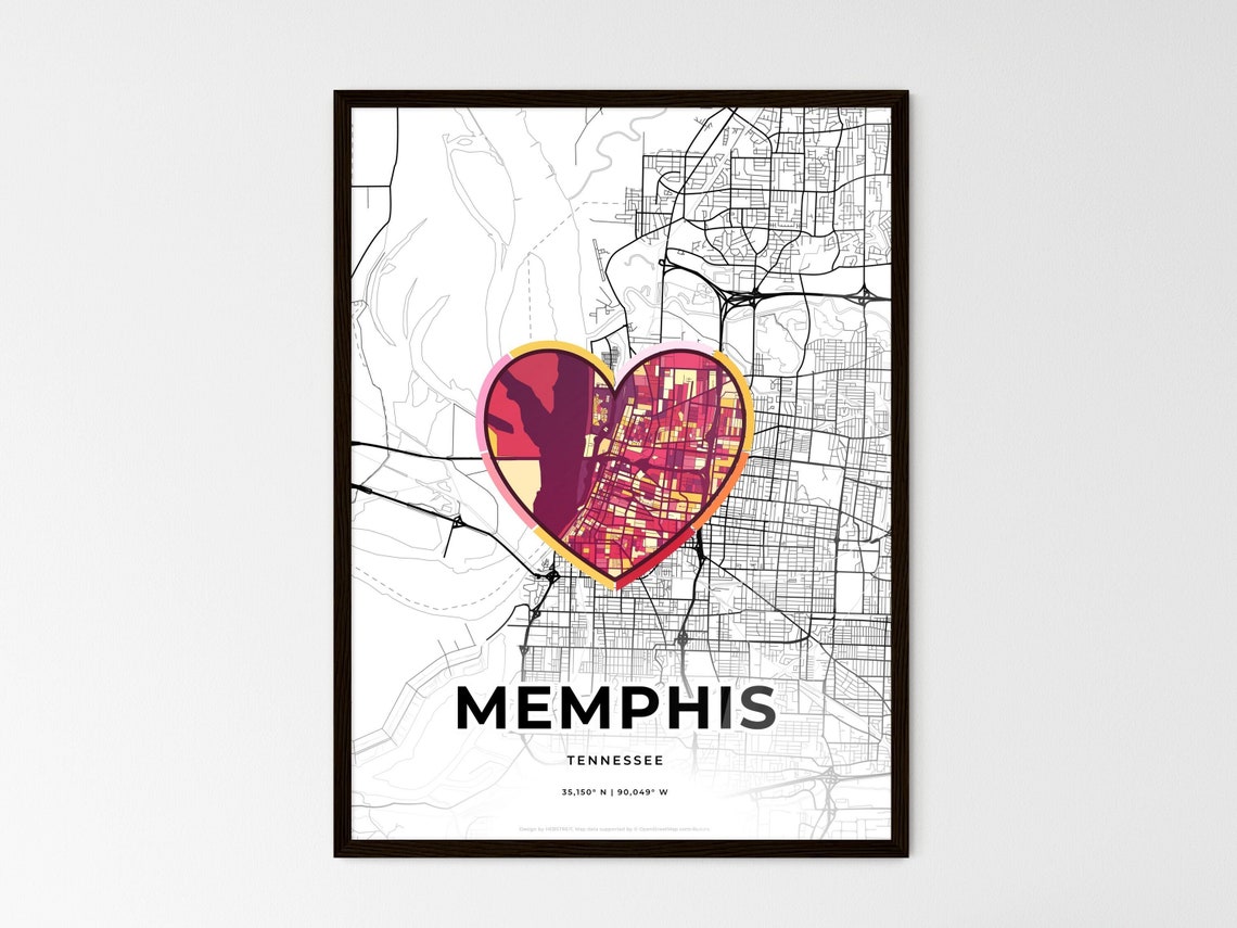 Memphis Tennessee Minimal Map Art With Colorful Heart Icon Poster