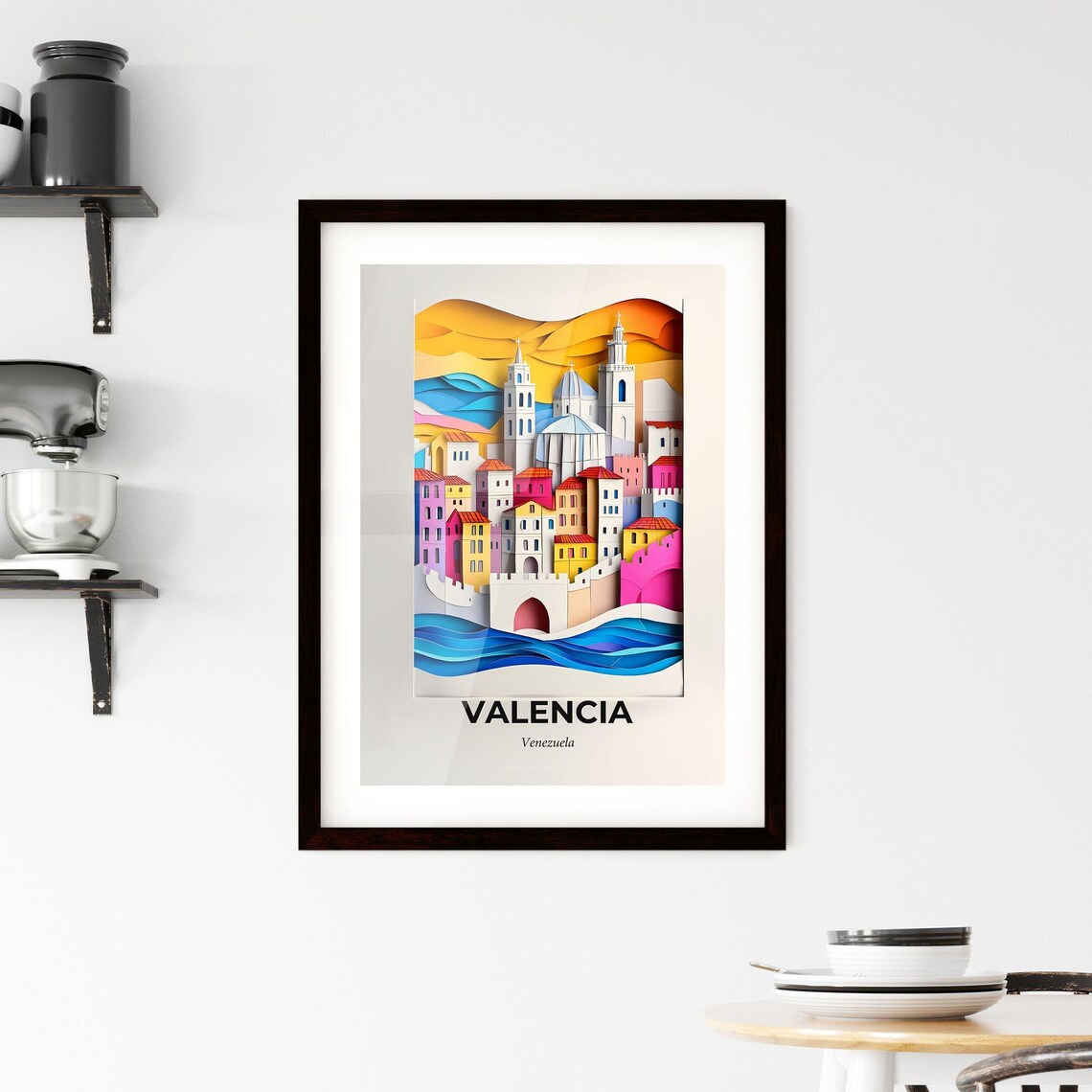 Valencia Venezuela Colorful Paper Cut City Skyline Travel Poster - Image 2