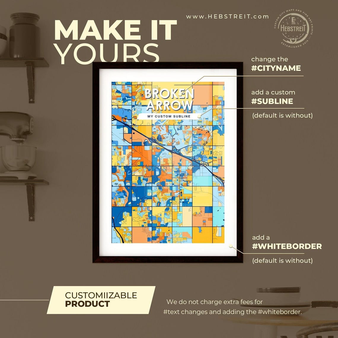 Broken Arrow Oklahoma Colorful Geometric City Street Map Poster - Image 2