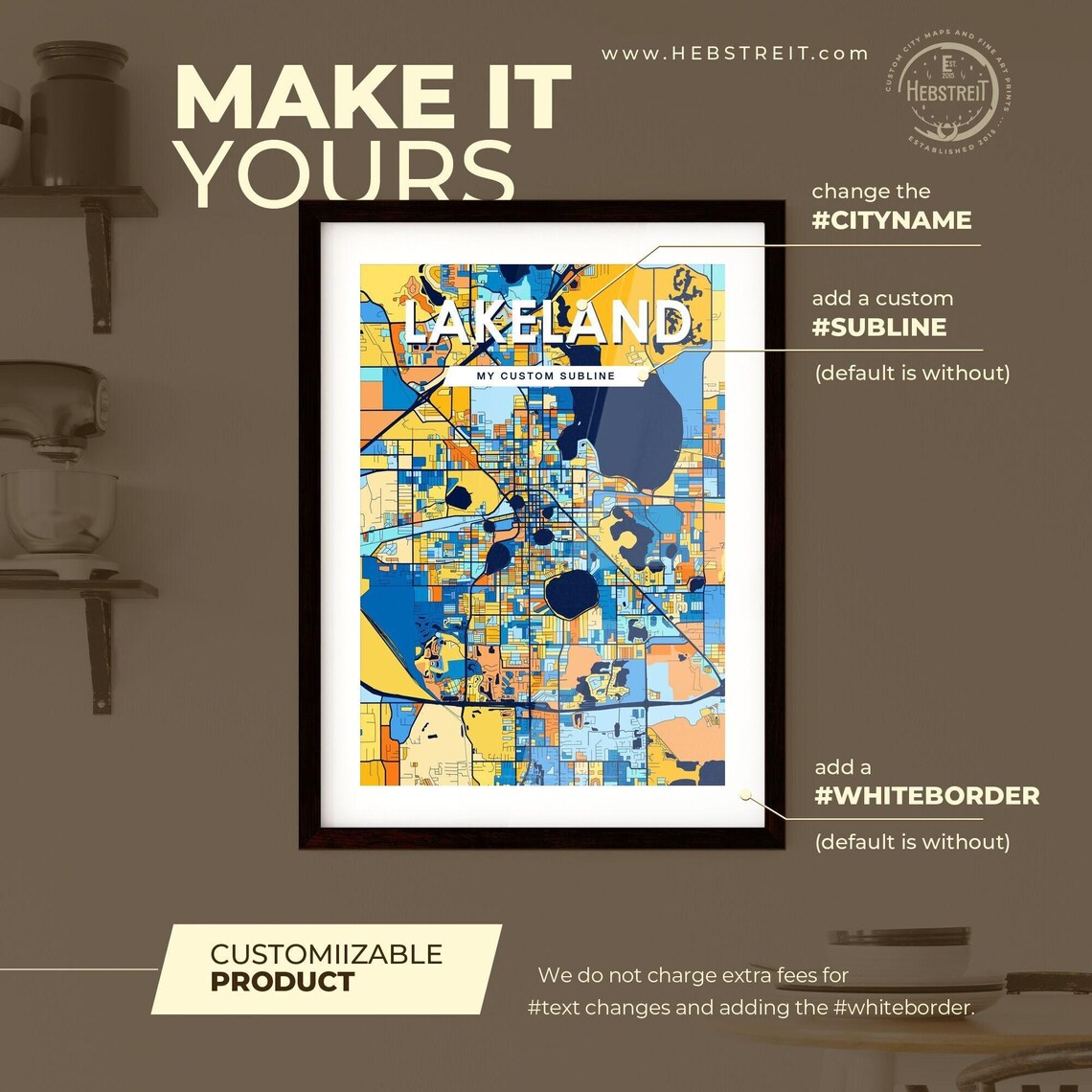 Lakeland Florida Colorful Vibrant City Street Map Art Poster - Image 2