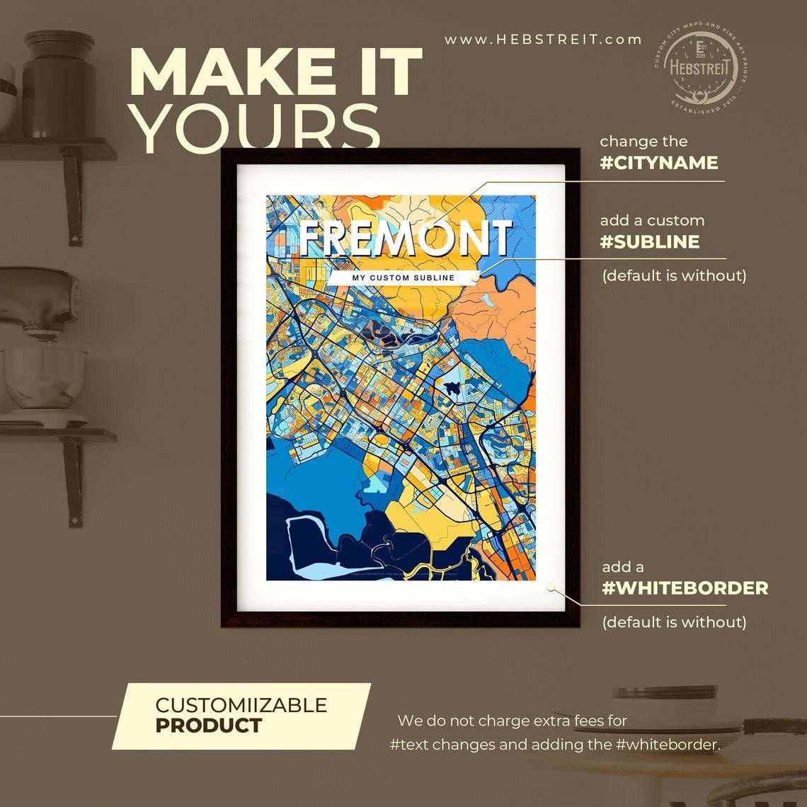 Fremont California Vibrant Colorful Illustrated Street Map Art Poster - Image 2