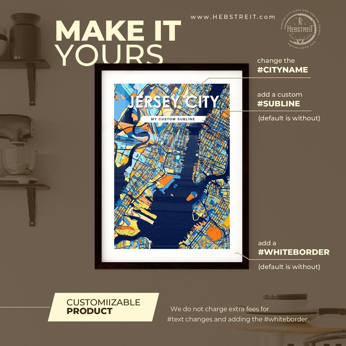 Jersey City New Jersey Vibrant Colorful Mosaic City Street Map Art Poster - Image 2