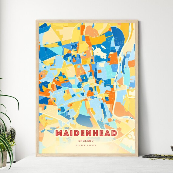 Maidenhead England Modern Colorful City Street Map Art Poster