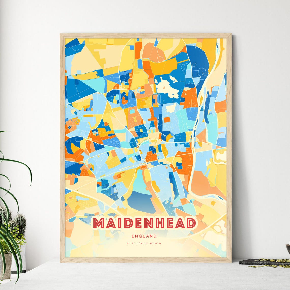 Maidenhead England Modern Colorful City Street Map Art Poster