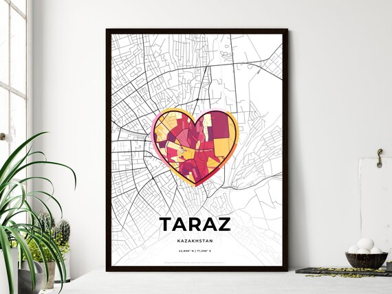 Taraz Kazakhstan Where It All Began Heart Map Coordinates Poster