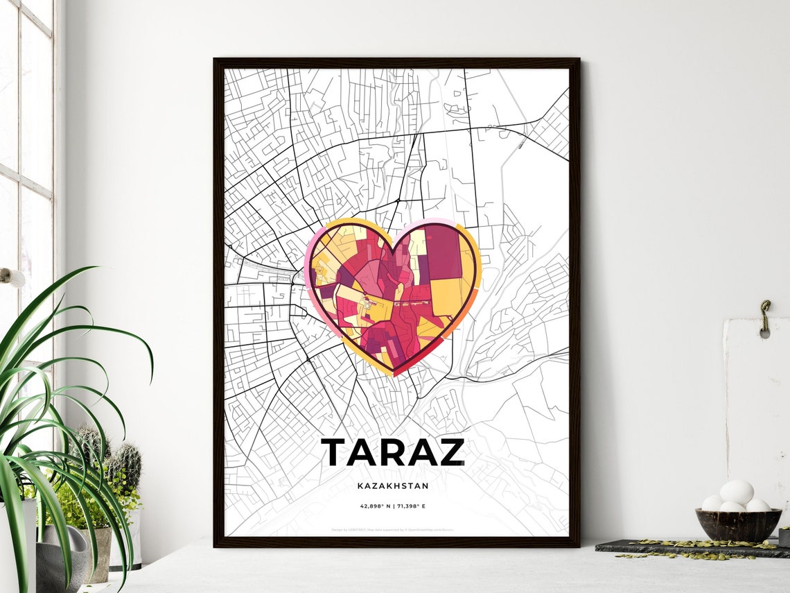 Taraz Kazakhstan Where It All Began Heart Map Coordinates Poster