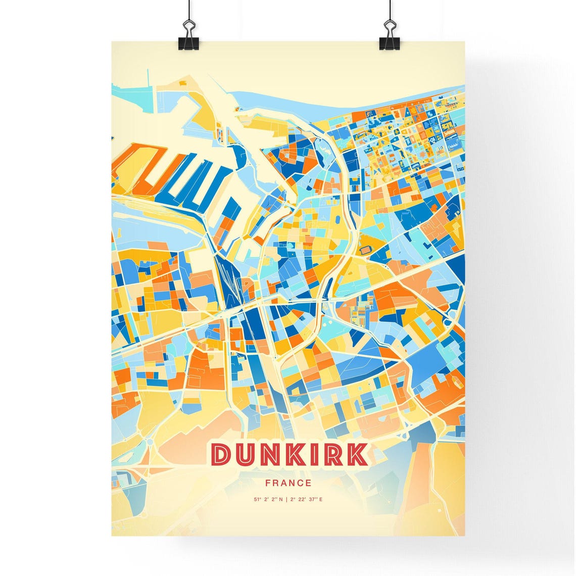 Dunkirk France Colorful Harbor City Map Coordinates Art Poster - Image 3