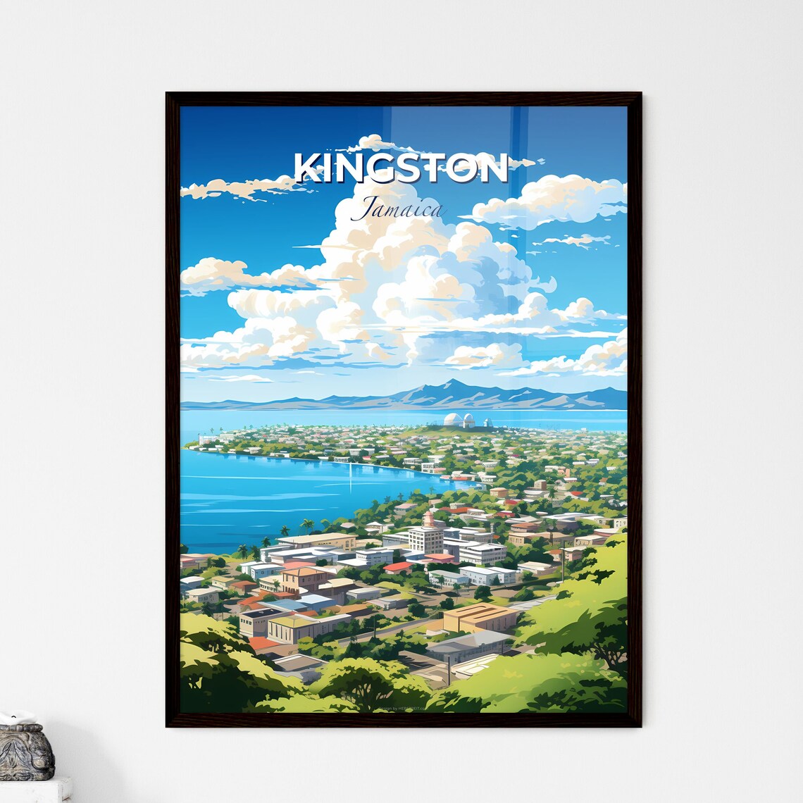 Kingston Jamaica Harbor Mountains City View Island Travel Poster