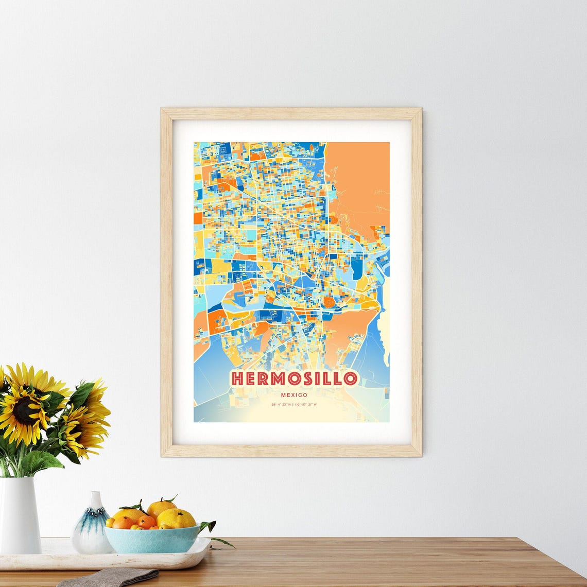 Hermosillo Mexico Modern Colorful City Street Map Art Poster - Image 2