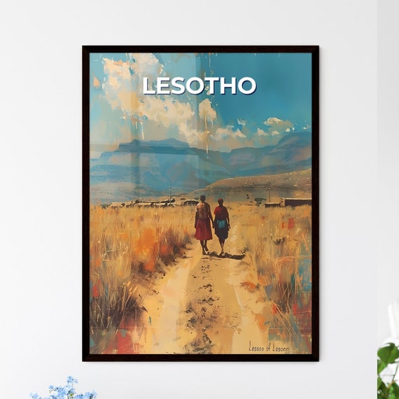 Lesotho Africa Vibrant Painting Walking Path Tall Grass Mountains Travel Destinations Customizable