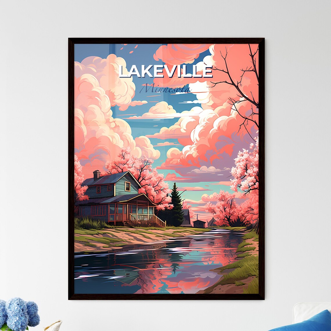 Lakeville Minnesota Lakeside Cottage Blossom Sunset Travel Poster