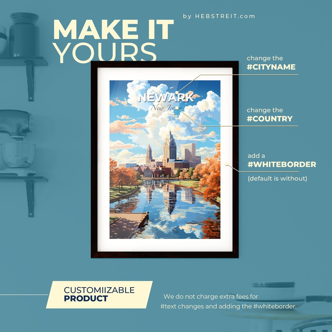 Newark New Jersey Skyline Autumn Lake Reflection Cityscape Travel Poster - Image 2