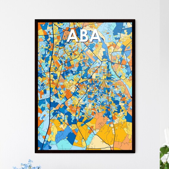 Aba Nigeria Blue Orange Colorful City Street Map Art Poster Gift