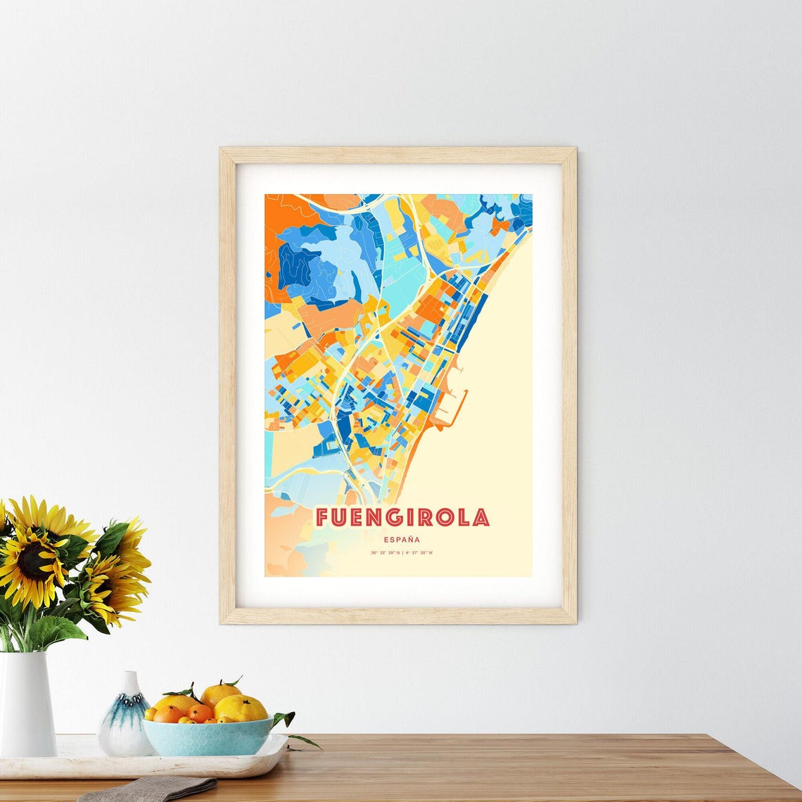 Fuengirola Spain Colorful Blue Orange City Street Map Poster - Image 2