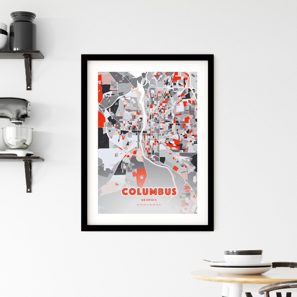 Columbus Georgia Modern Red Expressive City Map Poster with Coordinates - Image 2