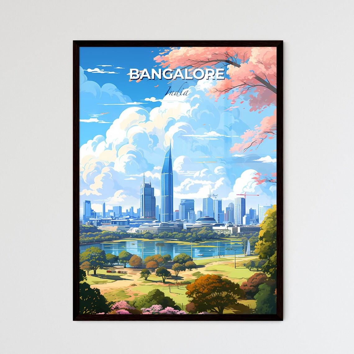 Bangalore India Skyline Travel Art Lake Park City Illustration Poster