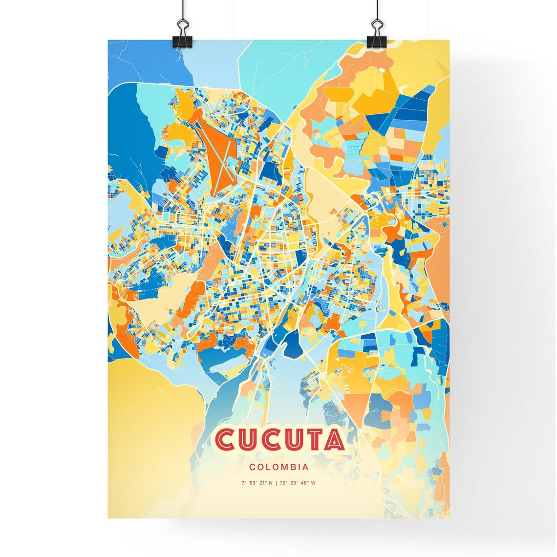 Cucuta Colombia Vibrant Colorful Modern City Street Map Art Poster - Image 3