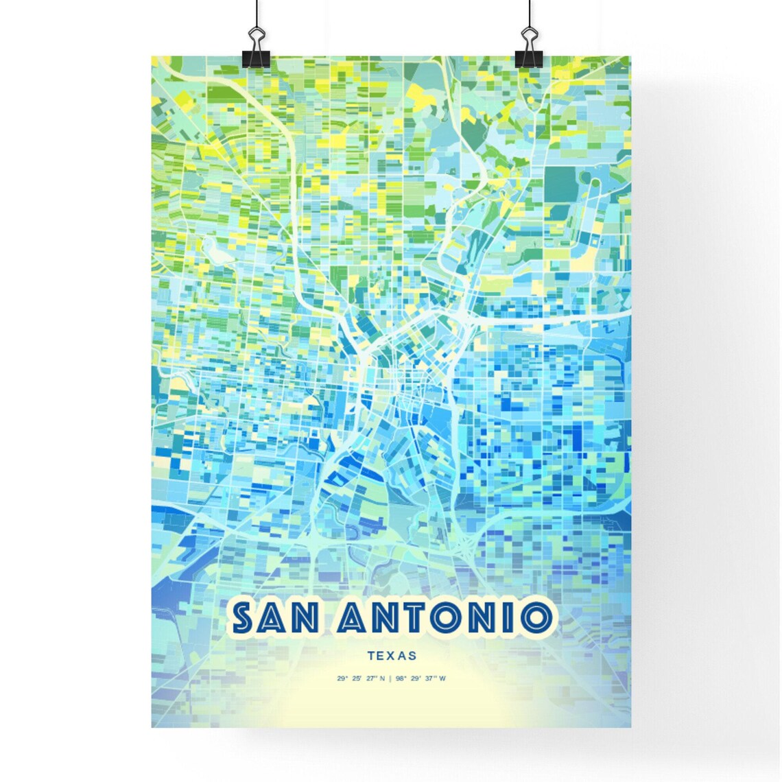 San Antonio Texas Bluish Watercolor Modern Decorative City Map Art Poster - Image 3
