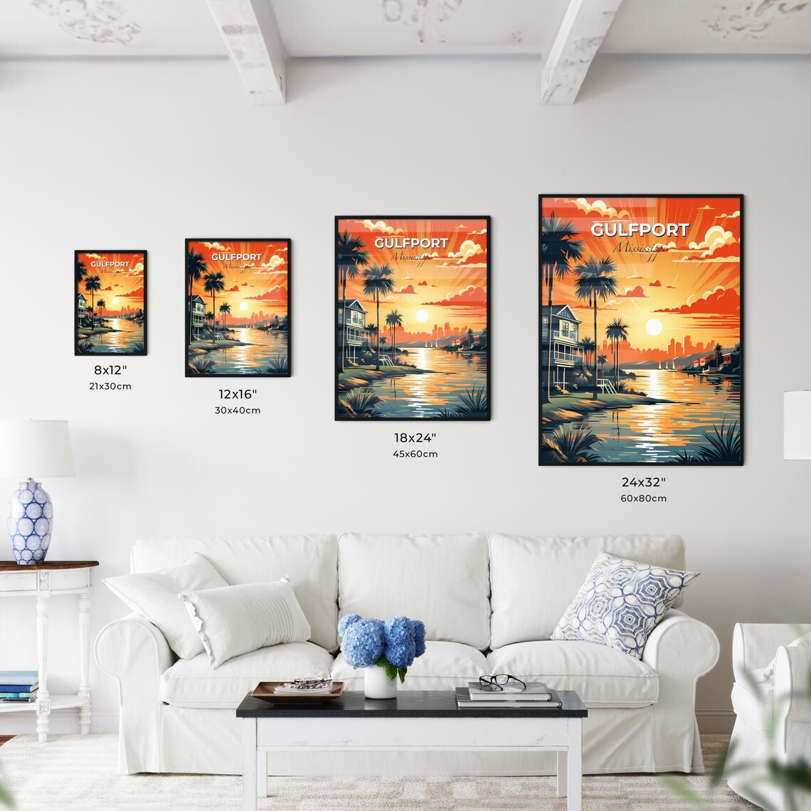 Gulfport Mississippi Sunset Palm Beach House Sailboat Poster - Image 3