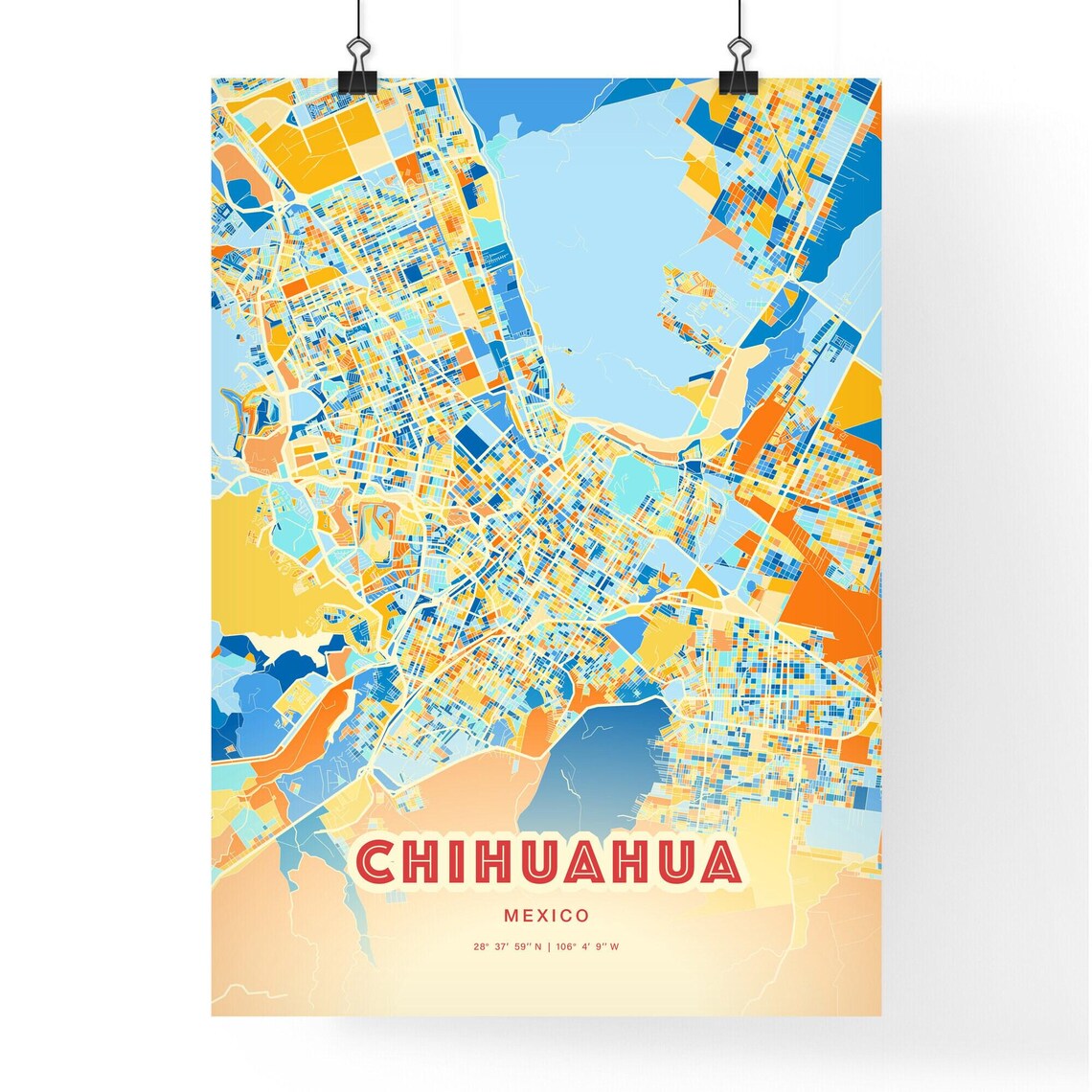 Chihuahua Mexico Colorful City Map Art Poster Blue And Orange Street Grid - Image 3