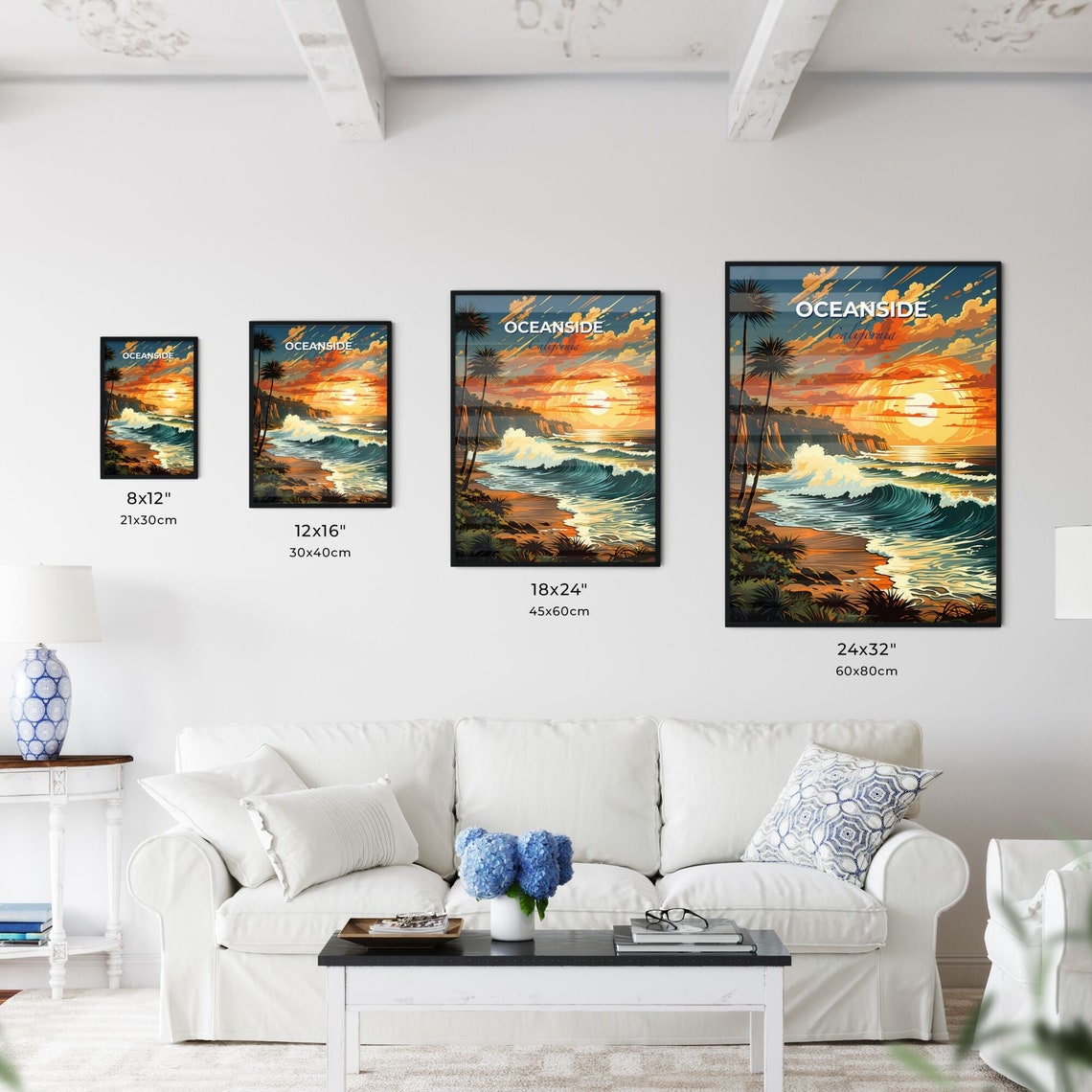 Oceanside California Beach Sunset Waves Surf Art Travel Poster - Image 3