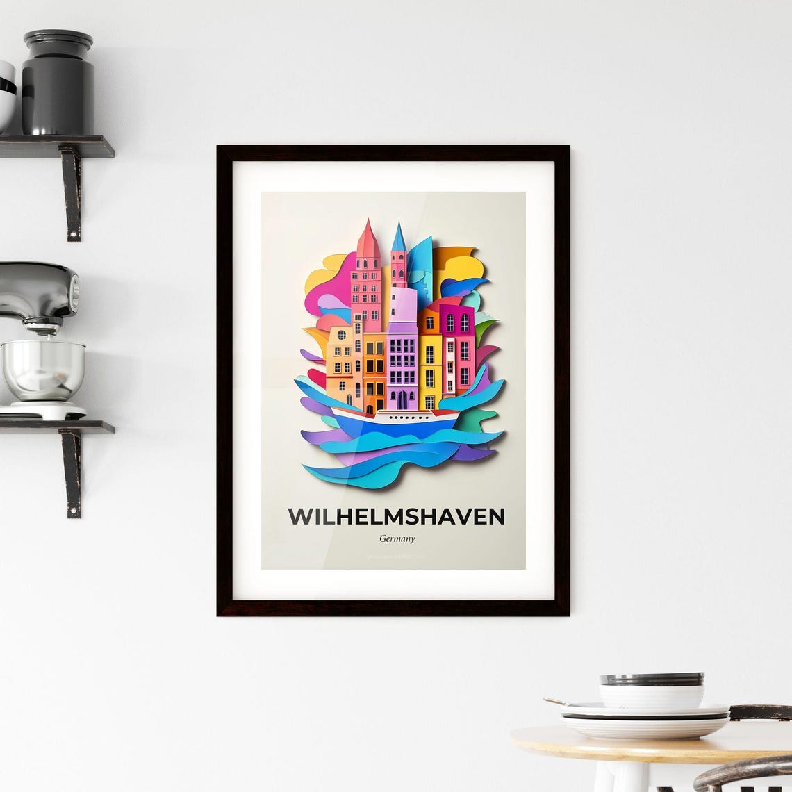 Wilhelmshaven Germany Harbor Boat Vivid Paper Cut Art Poster - Image 2