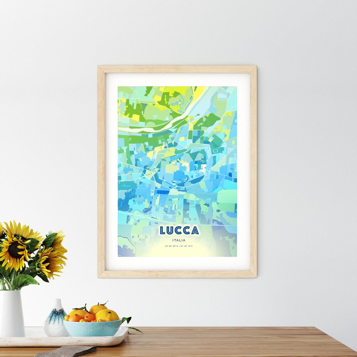 Lucca Italy Bluish Custom Stylish City Map Art Poster Travel Decor Gift - Image 3