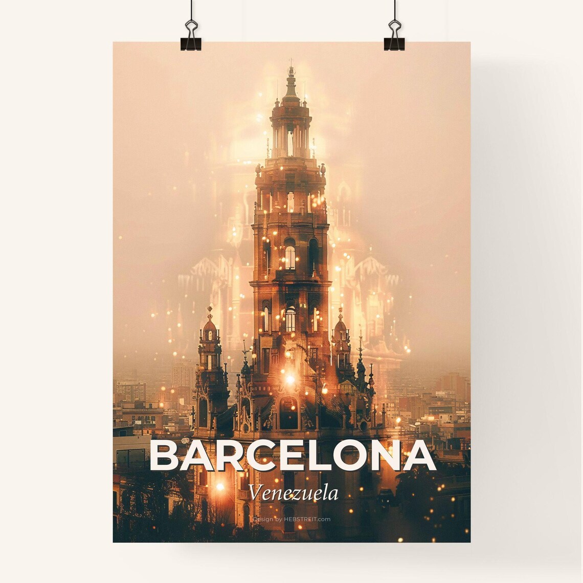 Barcelona Venezuela Colonial Tower Silhouette Travel Art Poster - Image 4