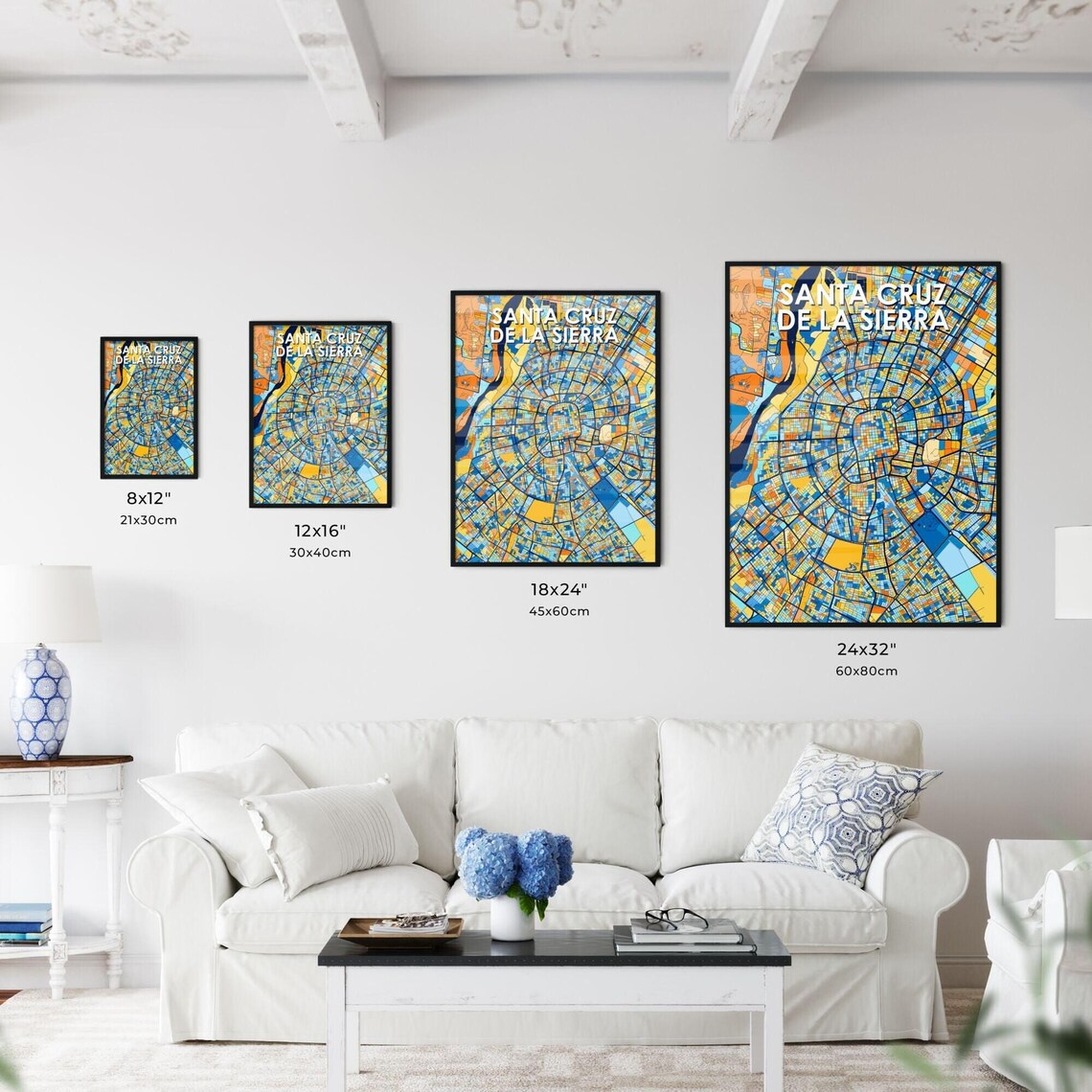 Santa Cruz de la Sierra Bolivia Bold City Map Art Poster in Navy Orange and Yellow - Image 3